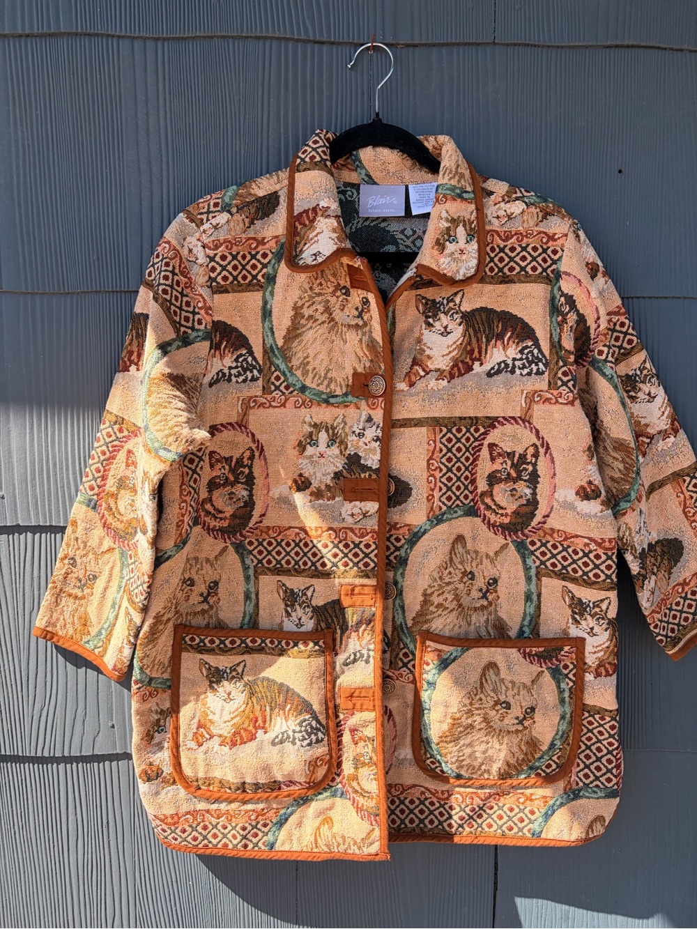 Blair Quilted Cat Tapestry Jacket in Tan and Brown